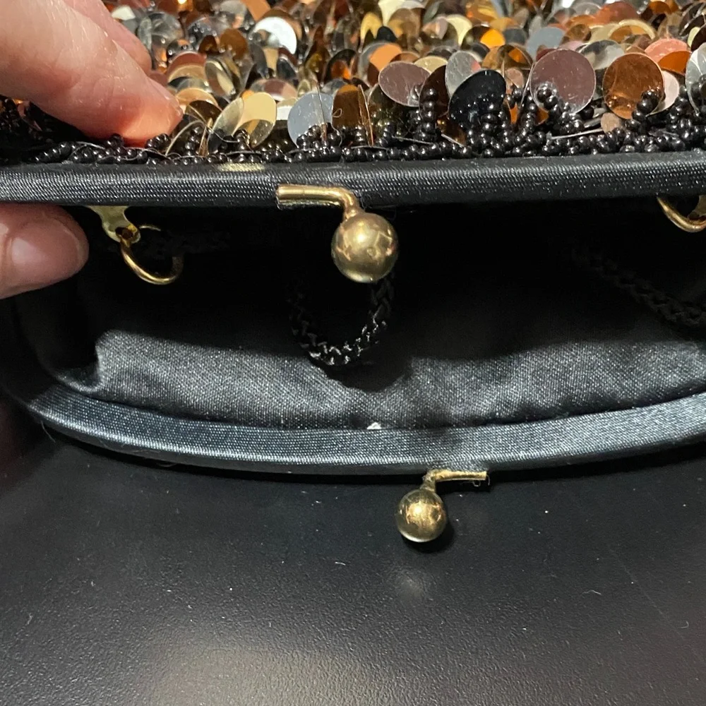 Elegant vintage Carla Marchi Sequin beaded copper silver and gold Evening Bag